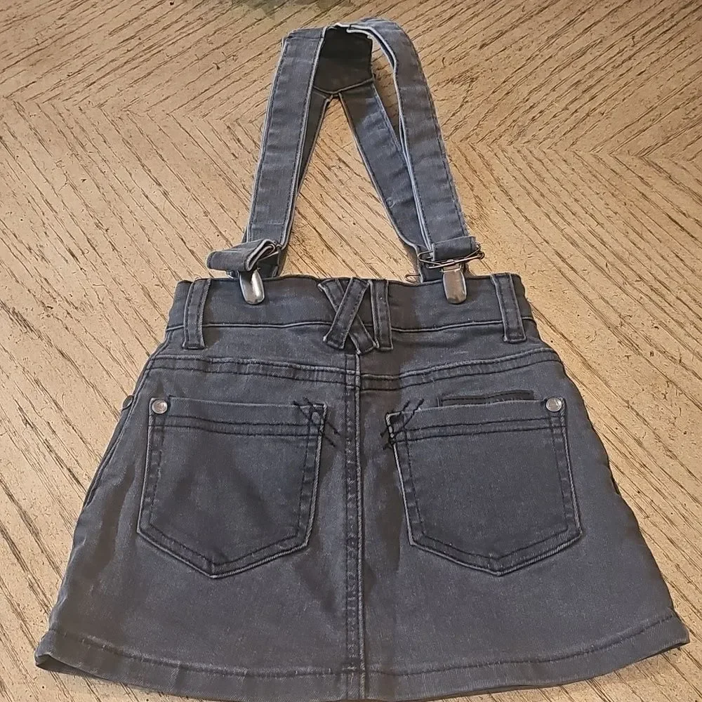 Little Eleven Paris Denim Skirt with Suspenders 4T